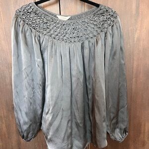 Sundance Gray Silk Blouse with Detailed Neckline